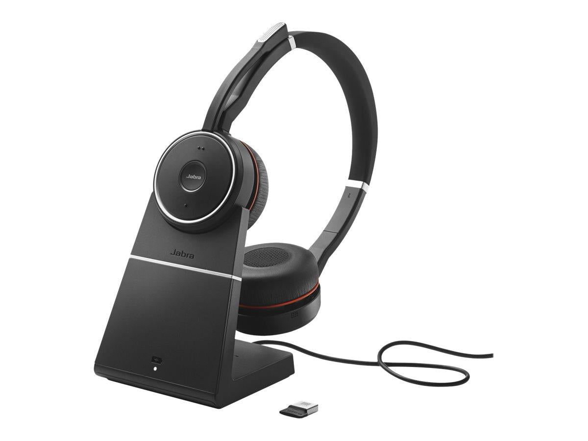 Jabra Evolve 75 SE Schnurloses Stereo-Headset - Bluetooth-Headset mit Mikrofon mit ANC und Ladestation - Für Google Meet & Zoom Zertifiziert sowie für alle gängige Plattformen - Schwarz